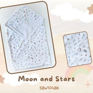 Newborn/Infant/Baby/Wrapper/Swaddle/Envelope/Blanket/Towel/Moon & Stars/Black
